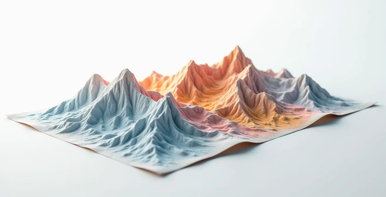 Carte topographique stylisée des différents quartiers de Crans-Montana avec relief montagneux