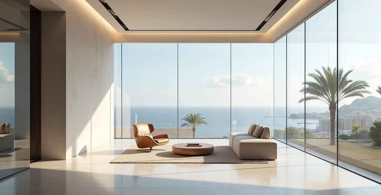 Bureau d'agence immobilière de luxe avec vue panoramique sur Monaco