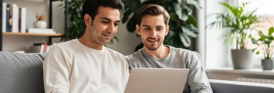 Couple français calculant leur capacité d'emprunt immobilier sur ordinateur