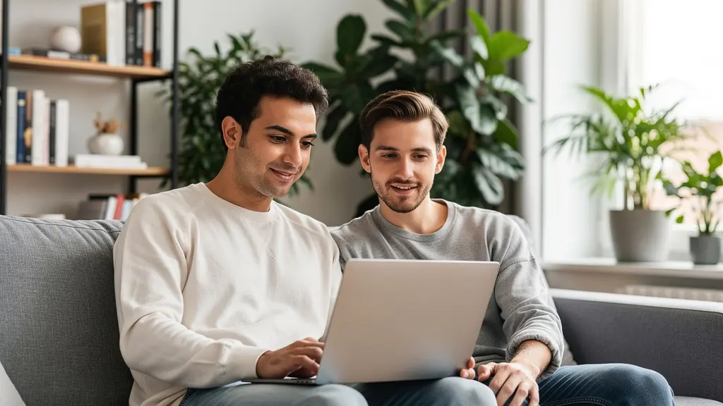 Couple français calculant leur capacité d'emprunt immobilier sur ordinateur
