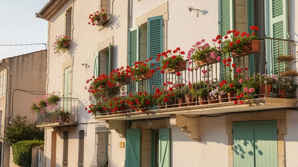 Façade résidence typique Balaruc-les-Bains avec balcons fleuris hébergement cure