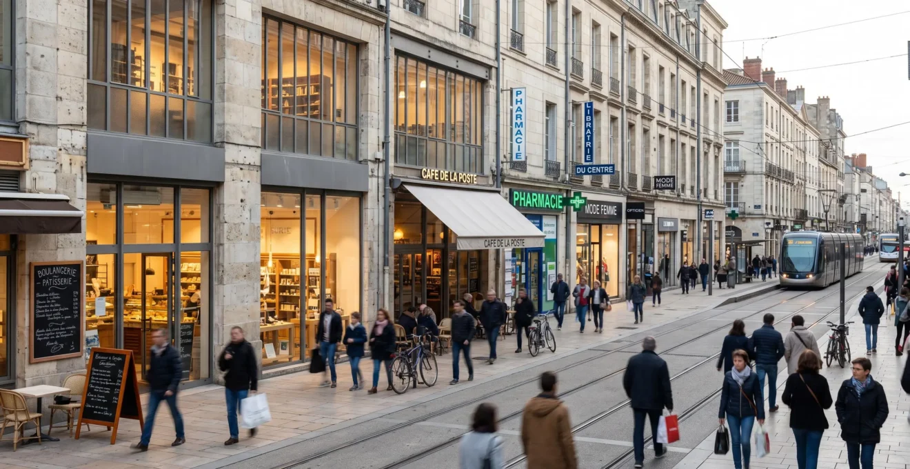 Rue commerçante avec fort passage piéton et vitrines attractives en activité